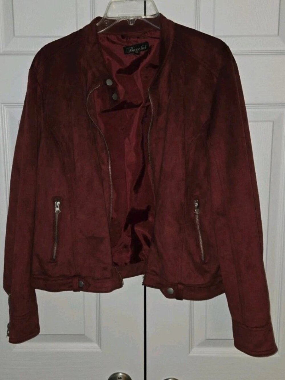 Baccini Women's Faux Suede Biker Jacket Burgundy XL